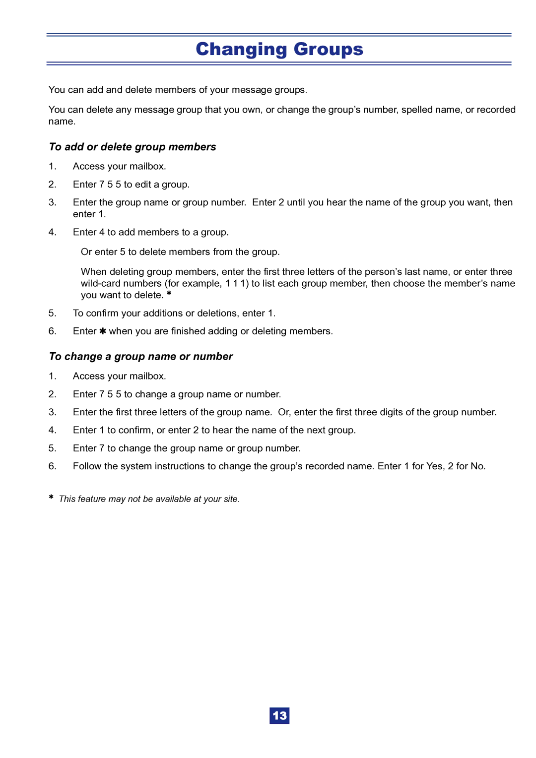 NEC IPK manual Changing Groups, To add or delete group members, To change a group name or number 