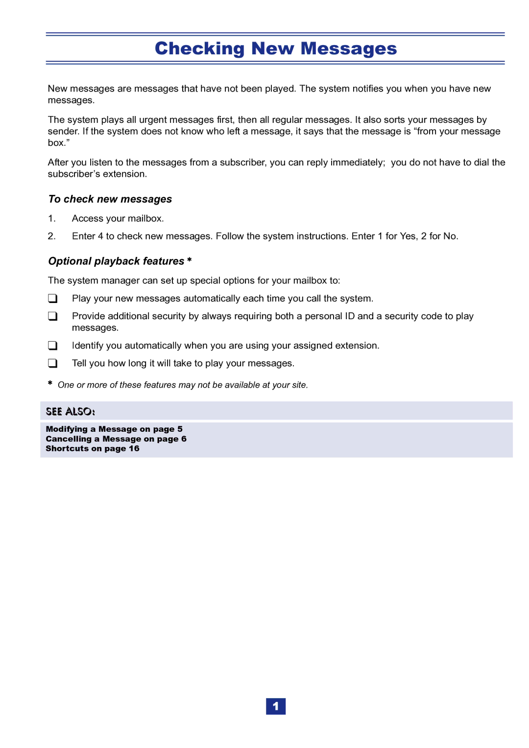 NEC IPK manual Checking New Messages, To check new messages, Optional playback features 