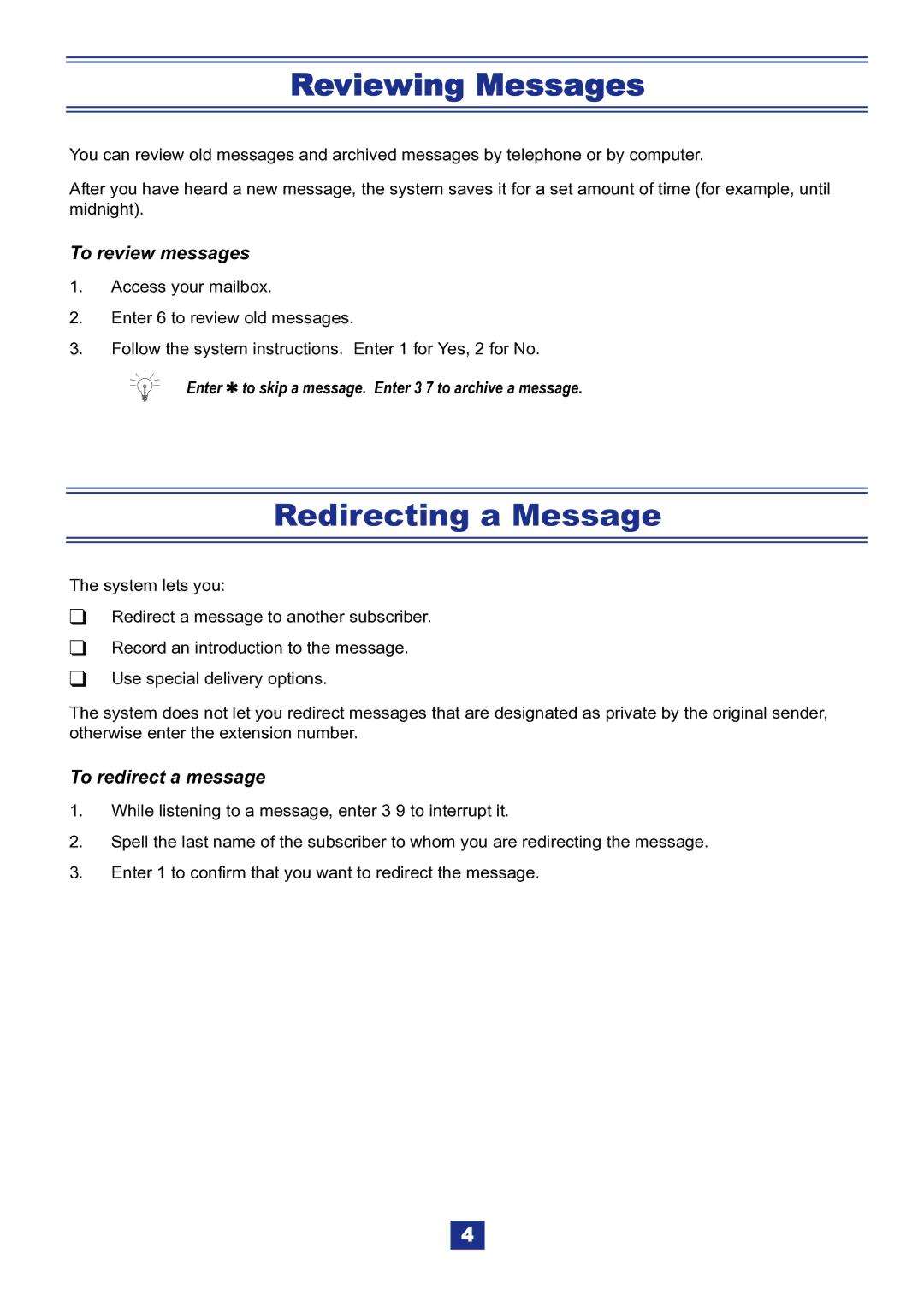 NEC IPK manual Reviewing Messages, Redirecting a Message, To review messages, To redirect a message 