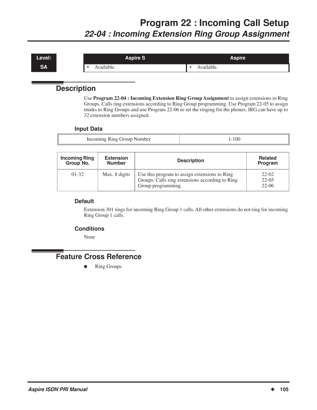 NEC ISDN-PRI manual Incoming Extension Ring Group Assignment, Incoming Ring Extension Description Related 