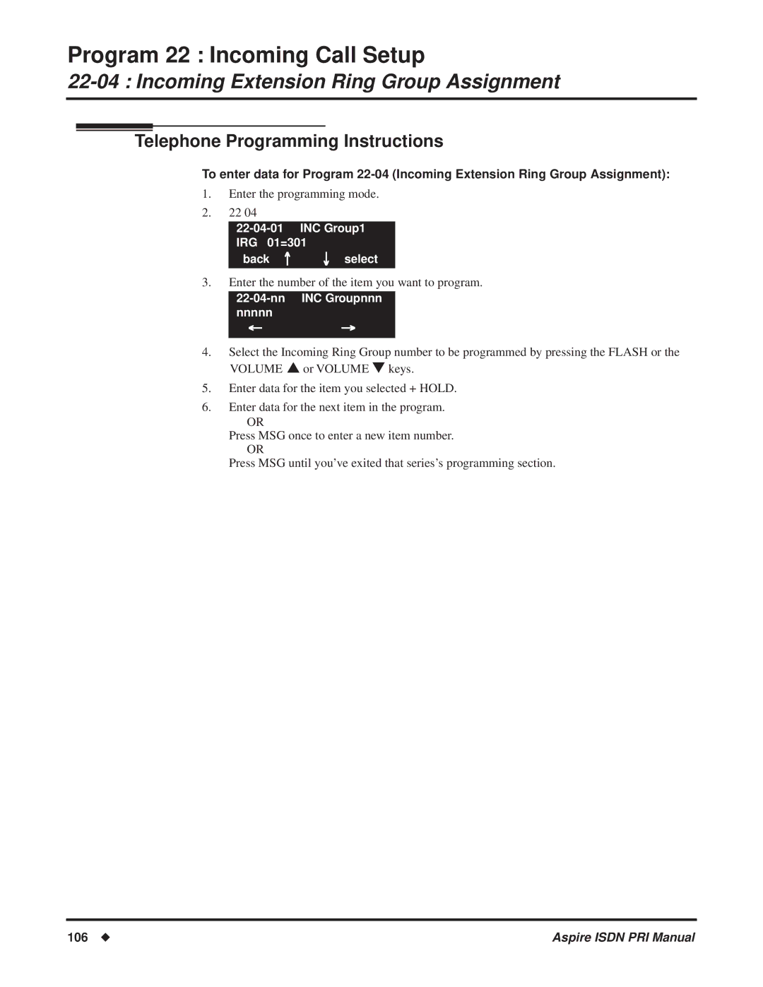 NEC ISDN-PRI manual Nn INC Groupnnn nnnnn, 106 