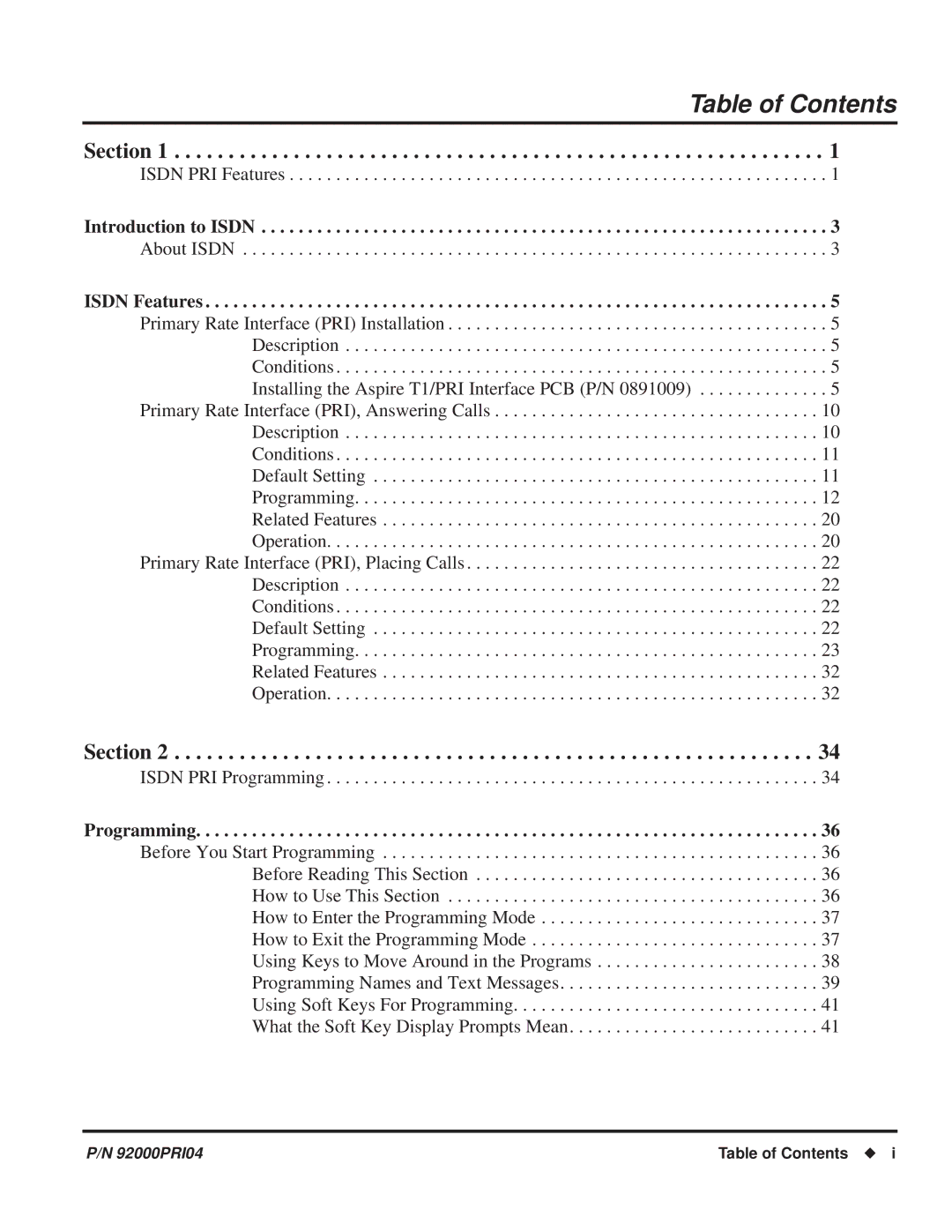 NEC ISDN-PRI manual Table of Contents 