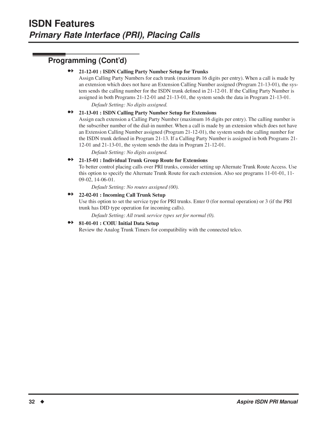 NEC ISDN-PRI manual Isdn Calling Party Number Setup for Trunks, Isdn Calling Party Number Setup for Extensions 