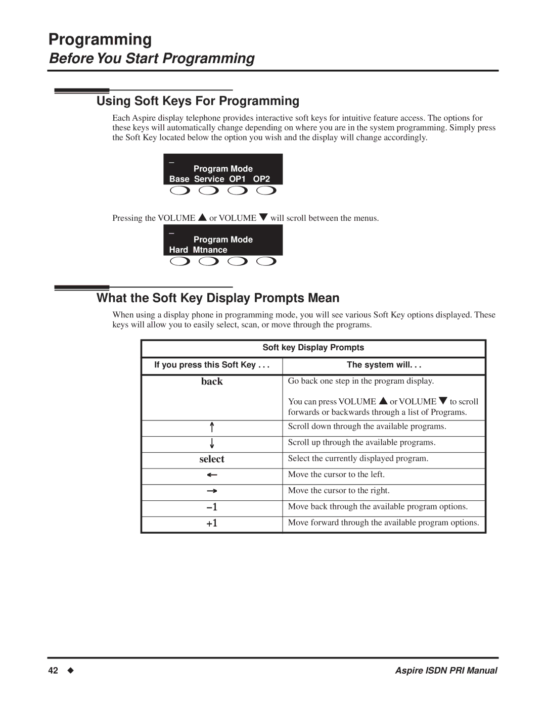 NEC ISDN-PRI manual Using Soft Keys For Programming, What the Soft Key Display Prompts Mean 