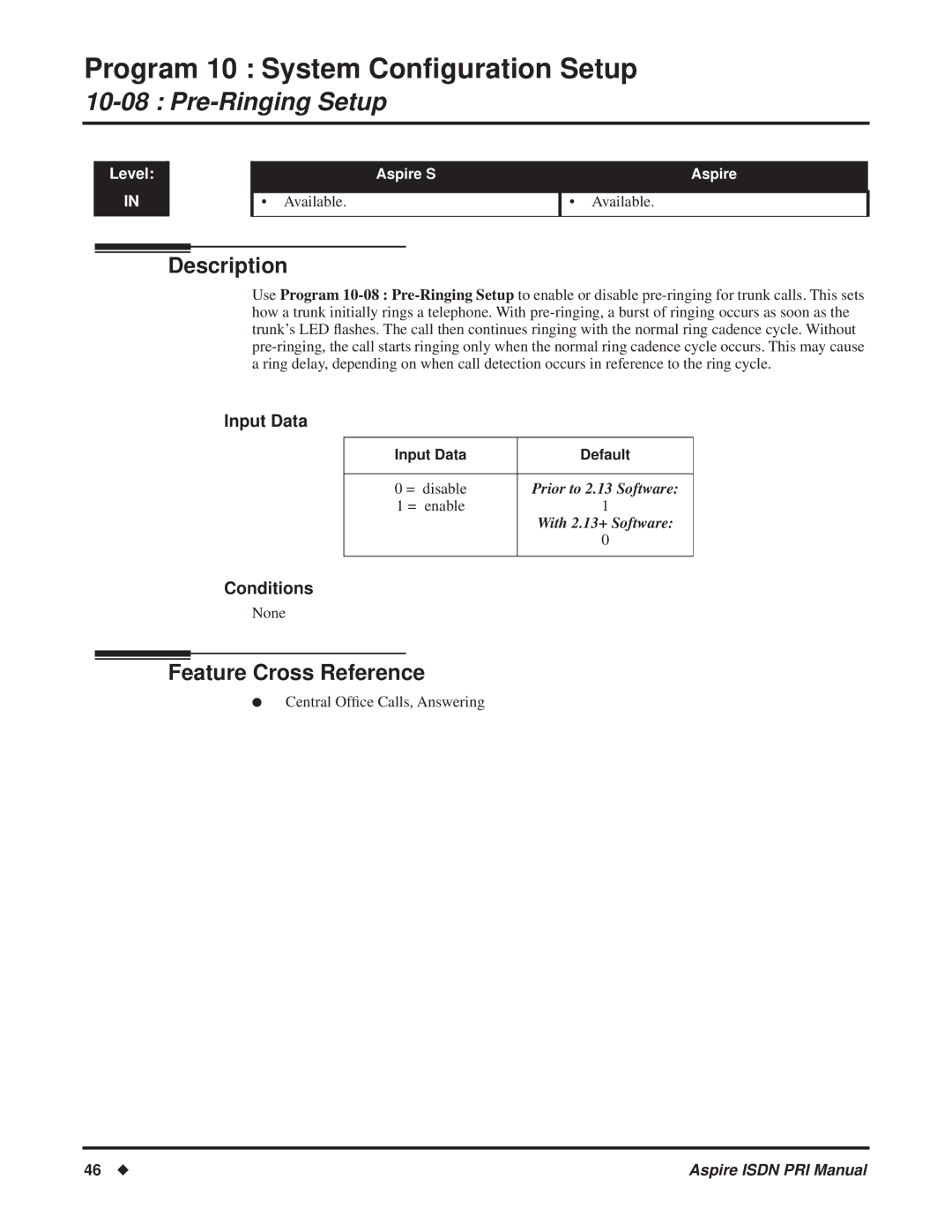 NEC ISDN-PRI manual Pre-Ringing Setup, Description 