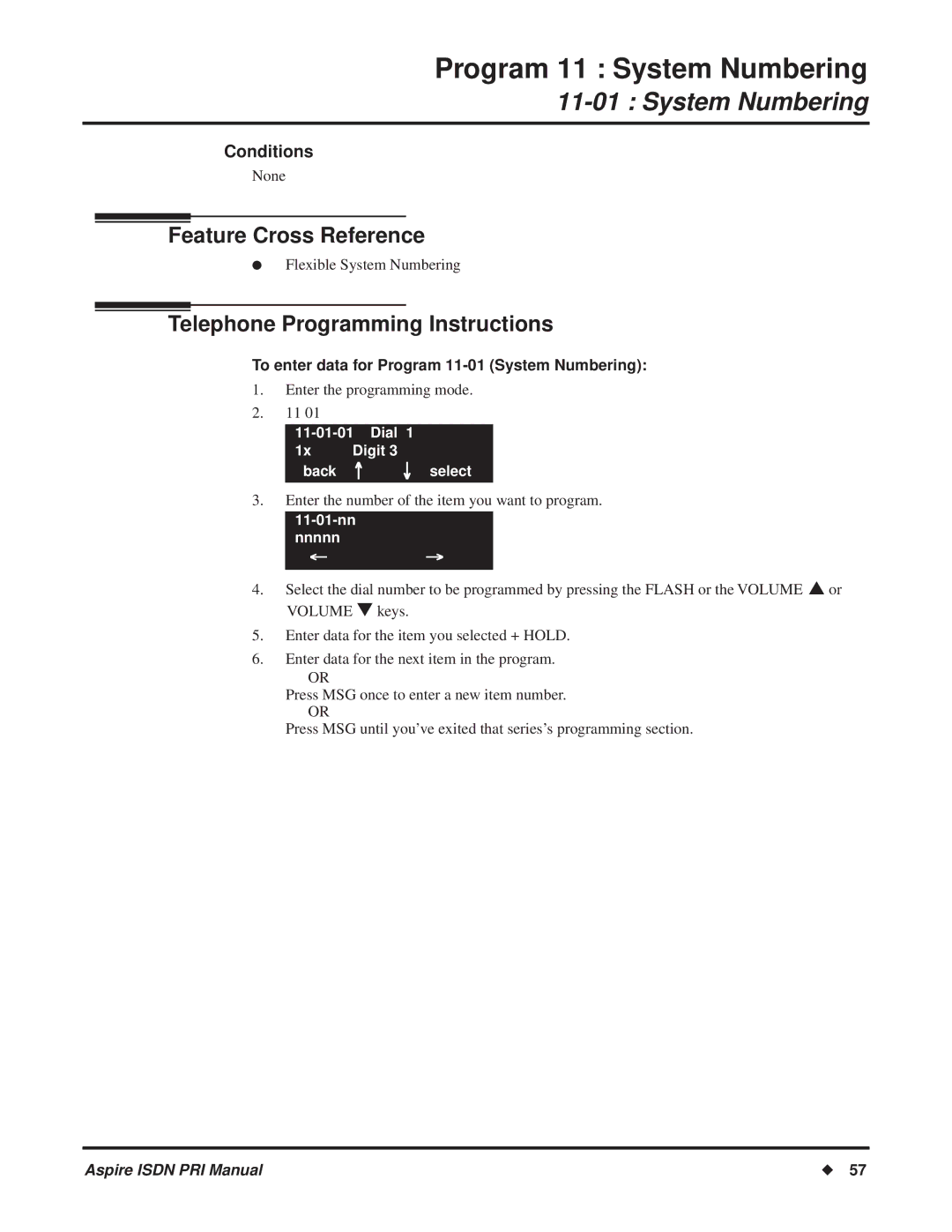 NEC ISDN-PRI manual Feature Cross Reference, To enter data for Program 11-01 System Numbering 