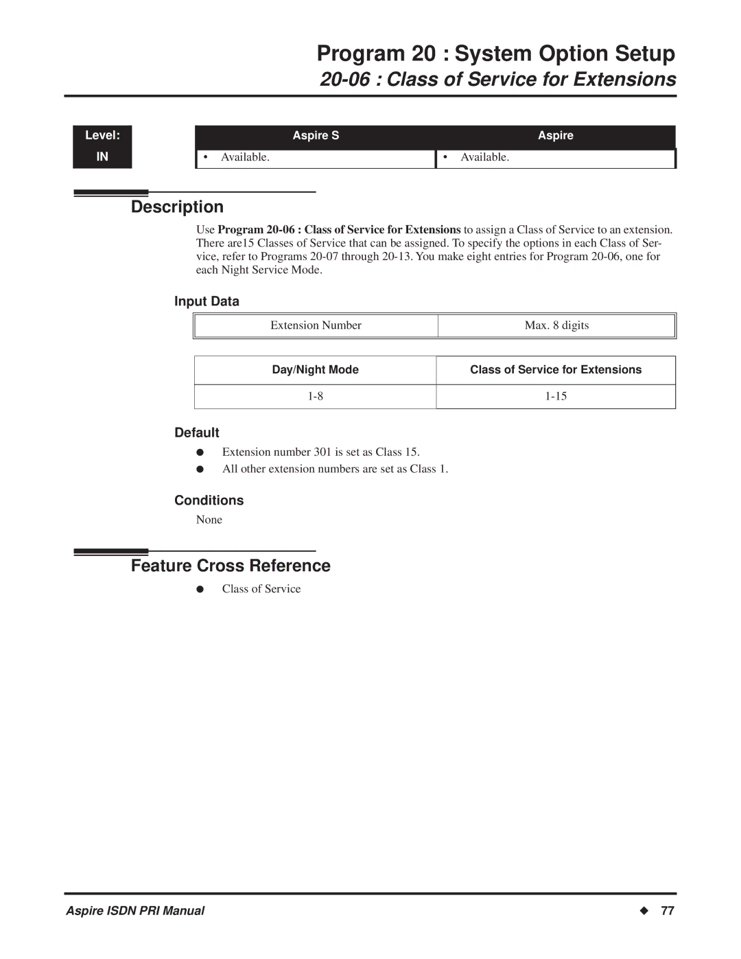 NEC ISDN-PRI manual Day/Night Mode Class of Service for Extensions 