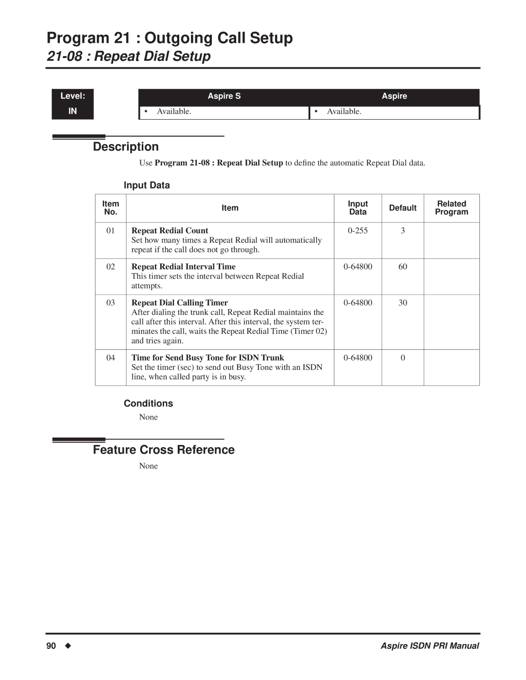 NEC ISDN-PRI manual Repeat Dial Setup, Input Default Related Data 