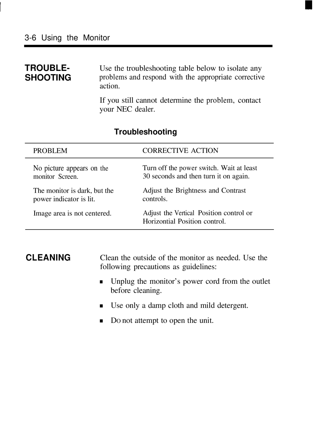 NEC JC-1431VMB user manual TROUBLE- Shooting, Troubleshooting 