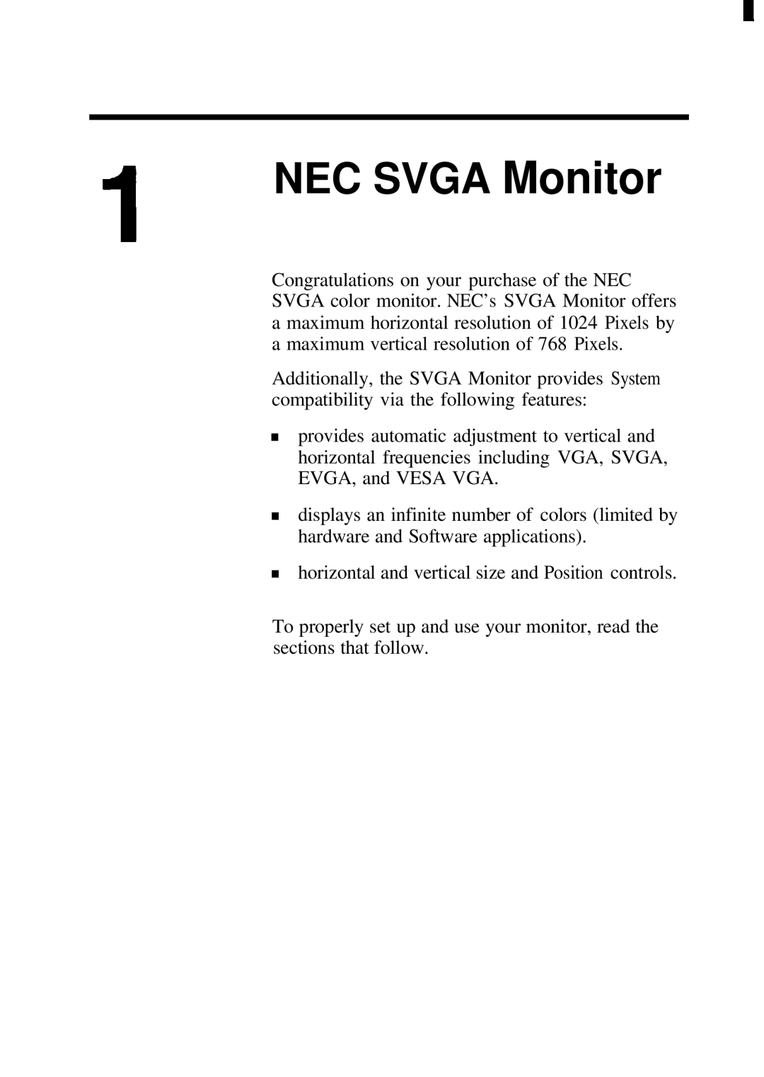 NEC JC-1431VMB user manual NEC Svga Monitor 