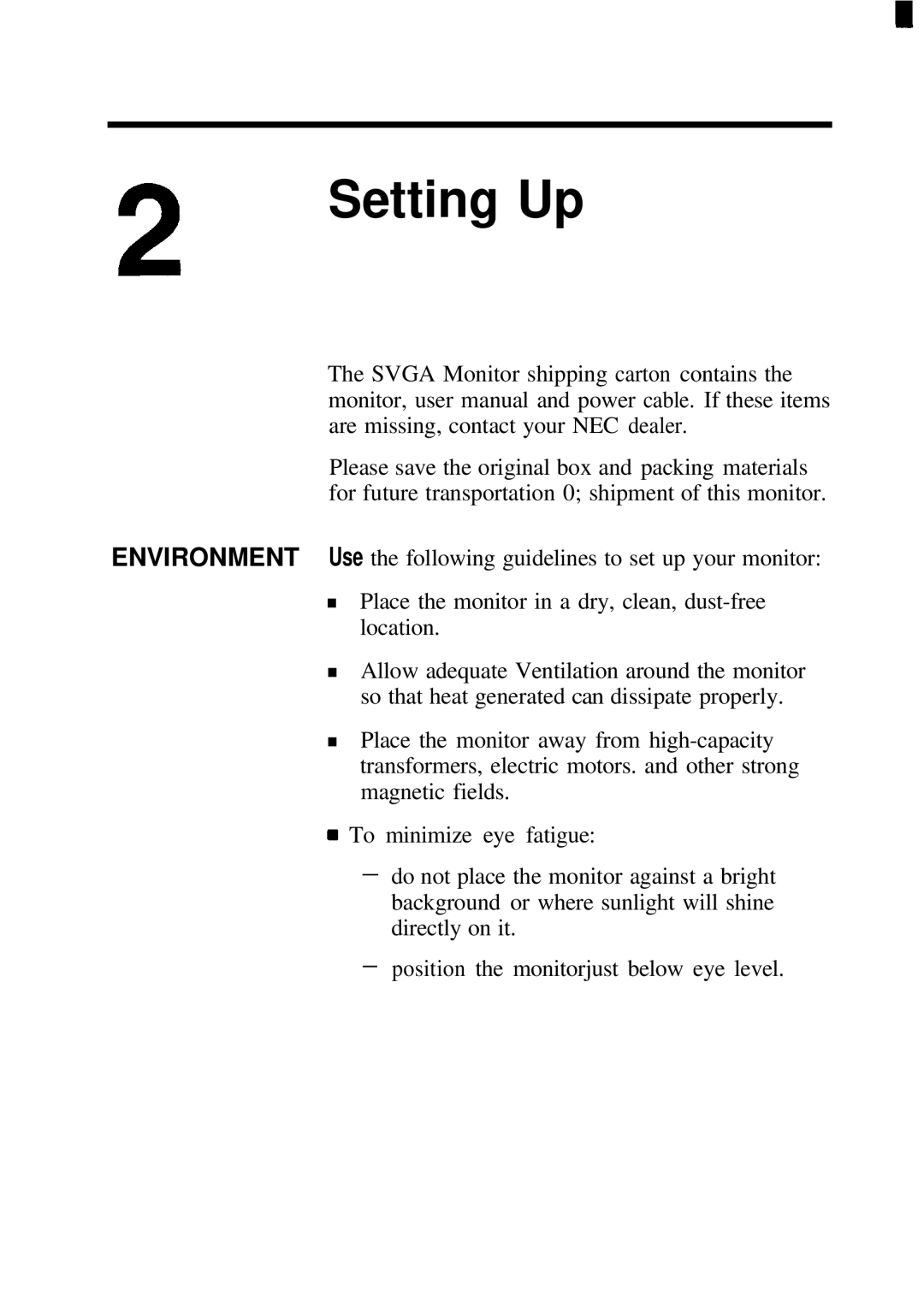 NEC JC-1431VMB user manual Setting Up 