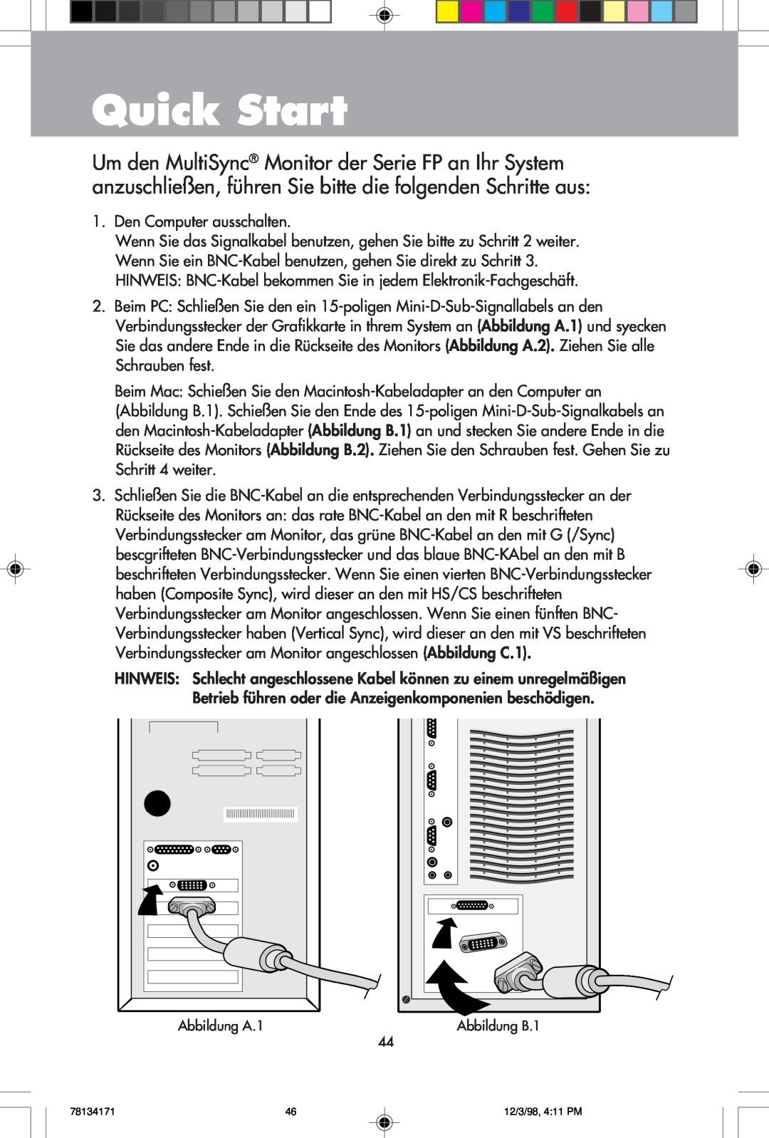 NEC JC-2241UMW, JC-1946UMW user manual Quick Start 