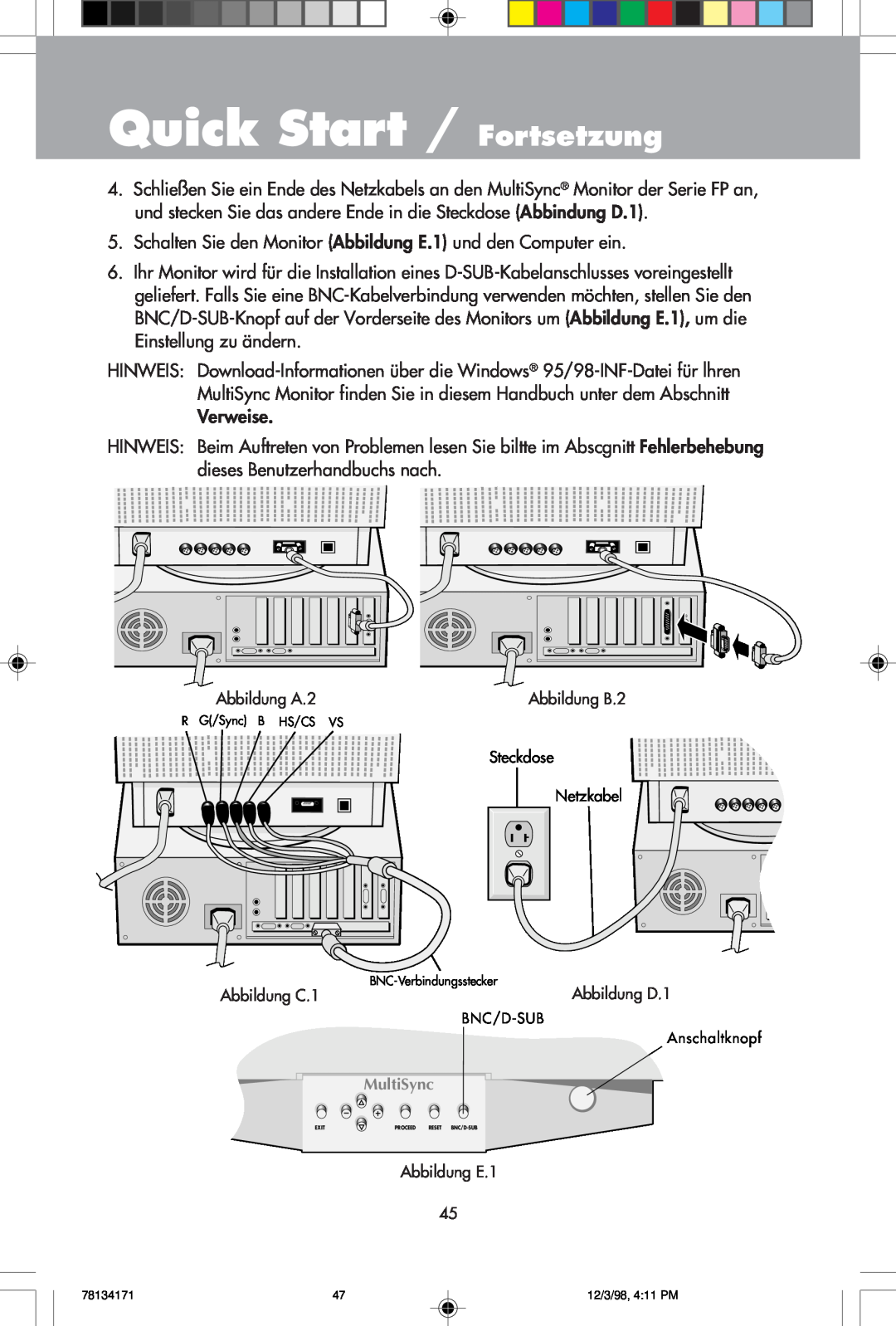 NEC JC-1946UMW, JC-2241UMW user manual Quick Start / Fortsetzung 