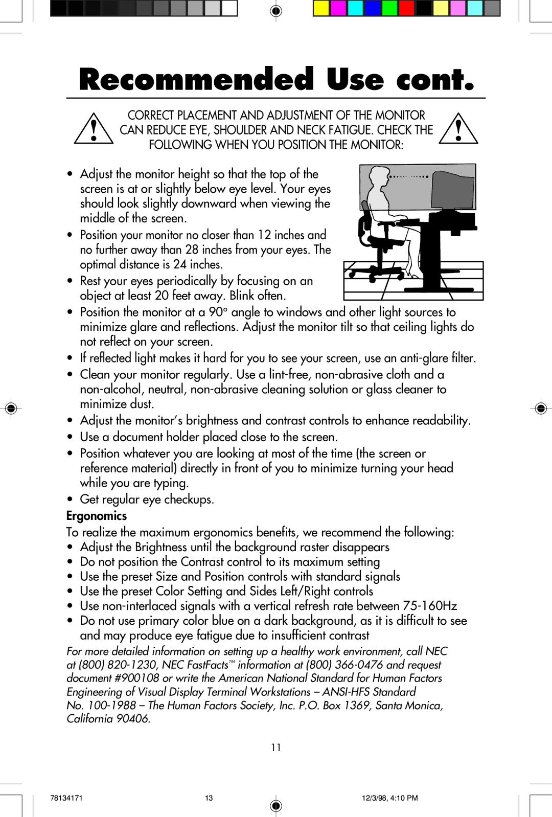 NEC JC-1946UMW, JC-2241UMW user manual Recommended Use 