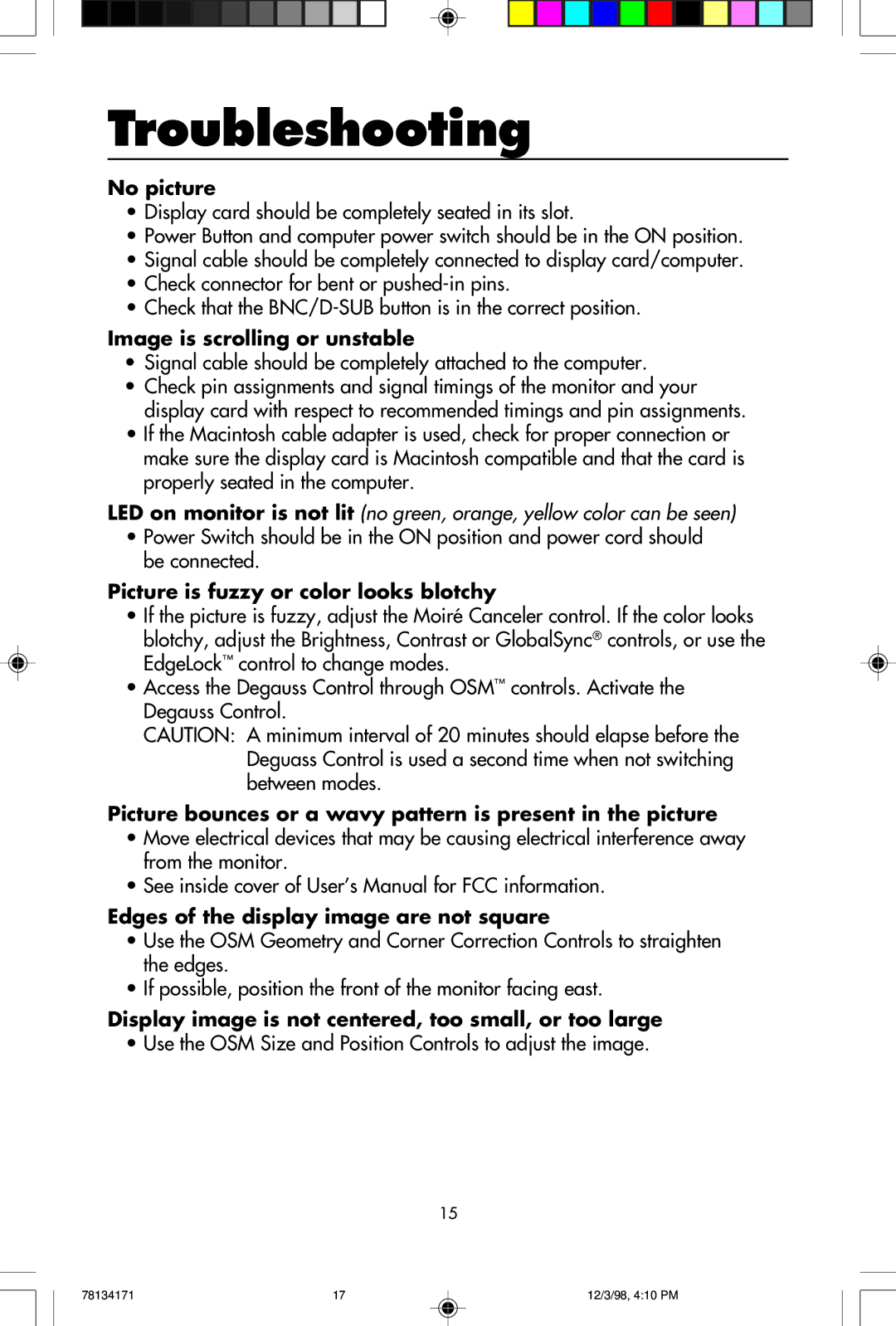 NEC JC-1946UMW, JC-2241UMW user manual Troubleshooting 