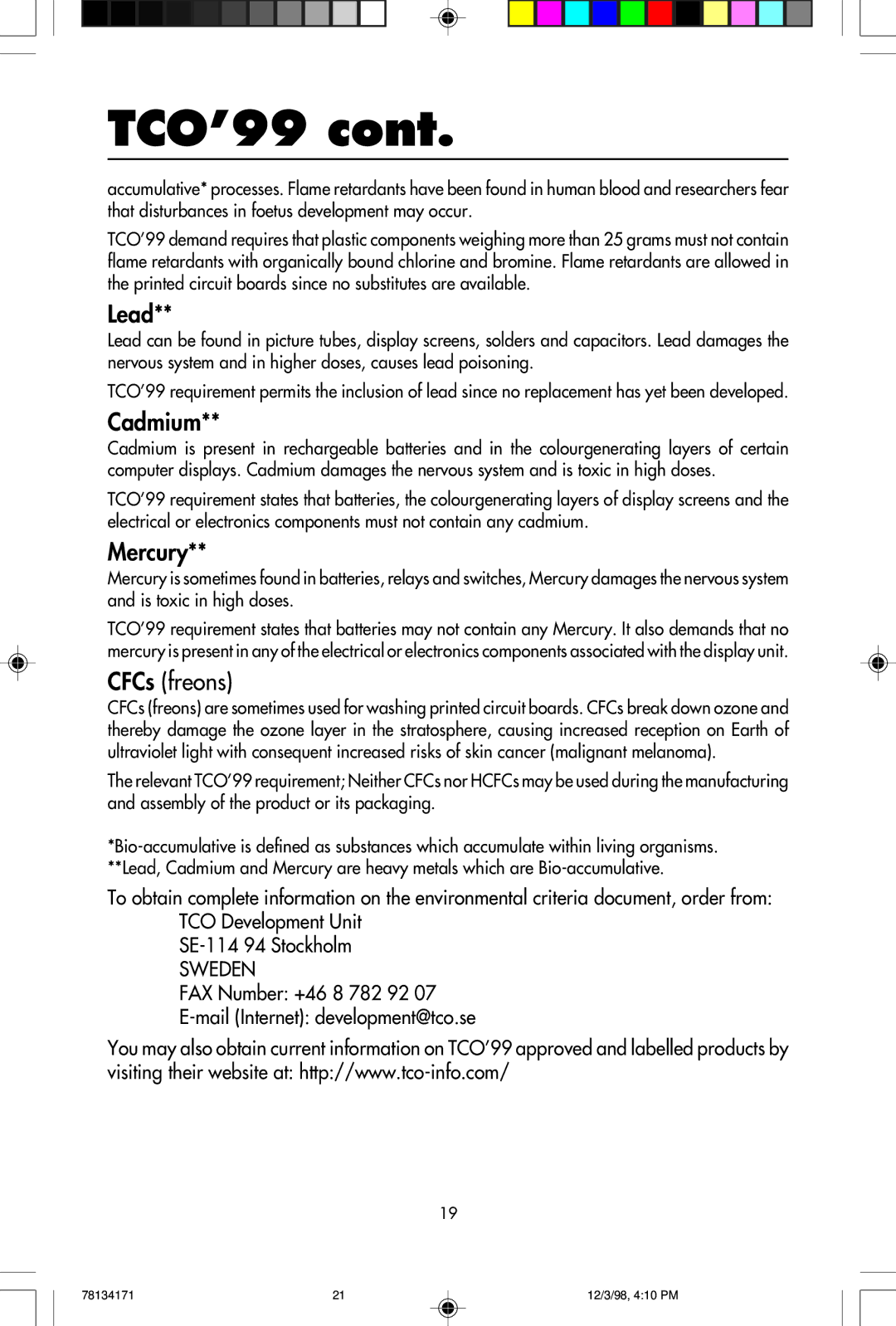 NEC JC-1946UMW, JC-2241UMW user manual Lead 