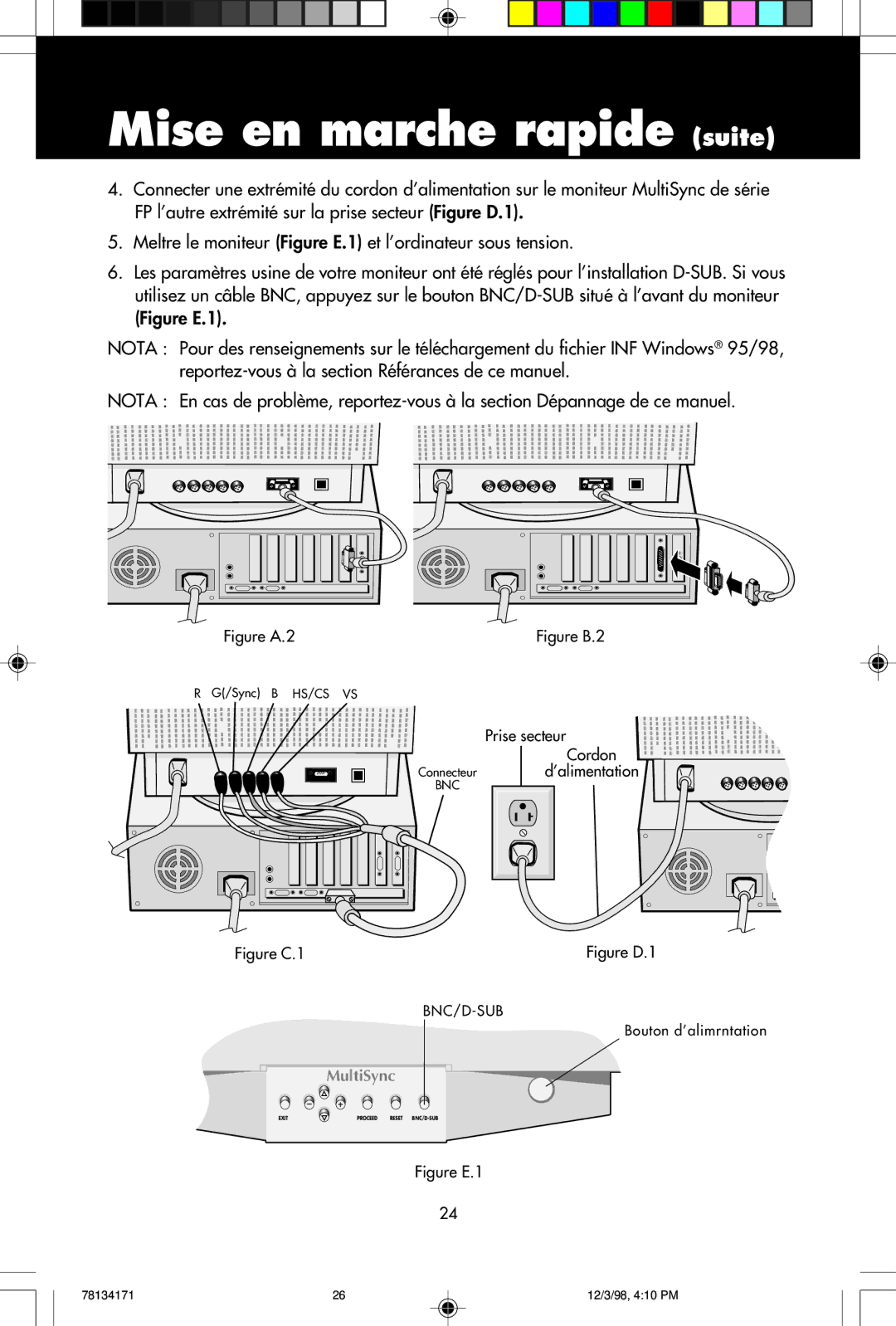 NEC JC-2241UMW, JC-1946UMW user manual Mise en marche rapide suite 