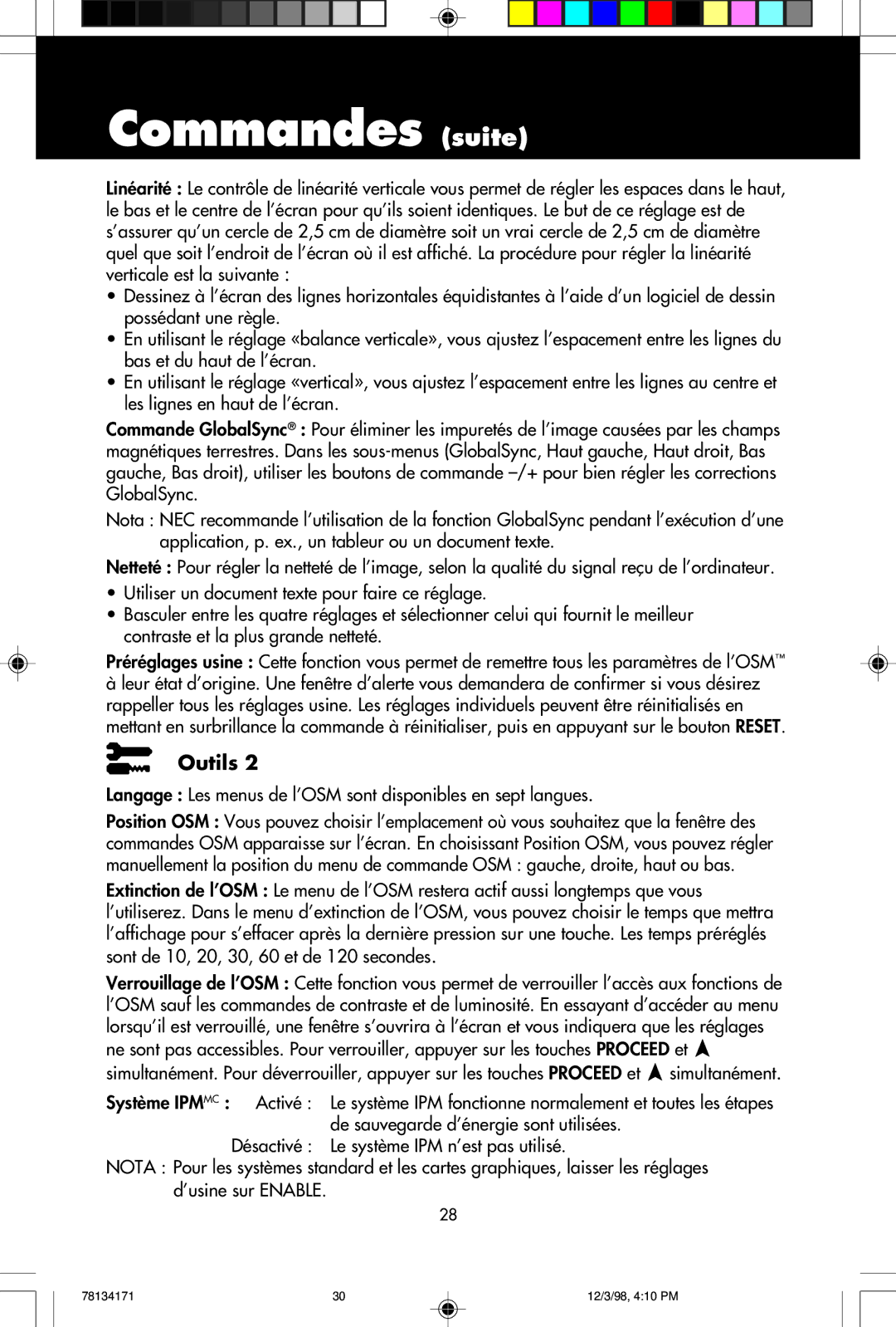 NEC JC-2241UMW, JC-1946UMW user manual Système Ipmmc Activé 