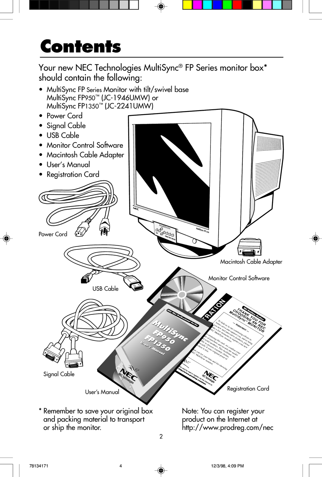 NEC JC-2241UMW, JC-1946UMW user manual Contents 