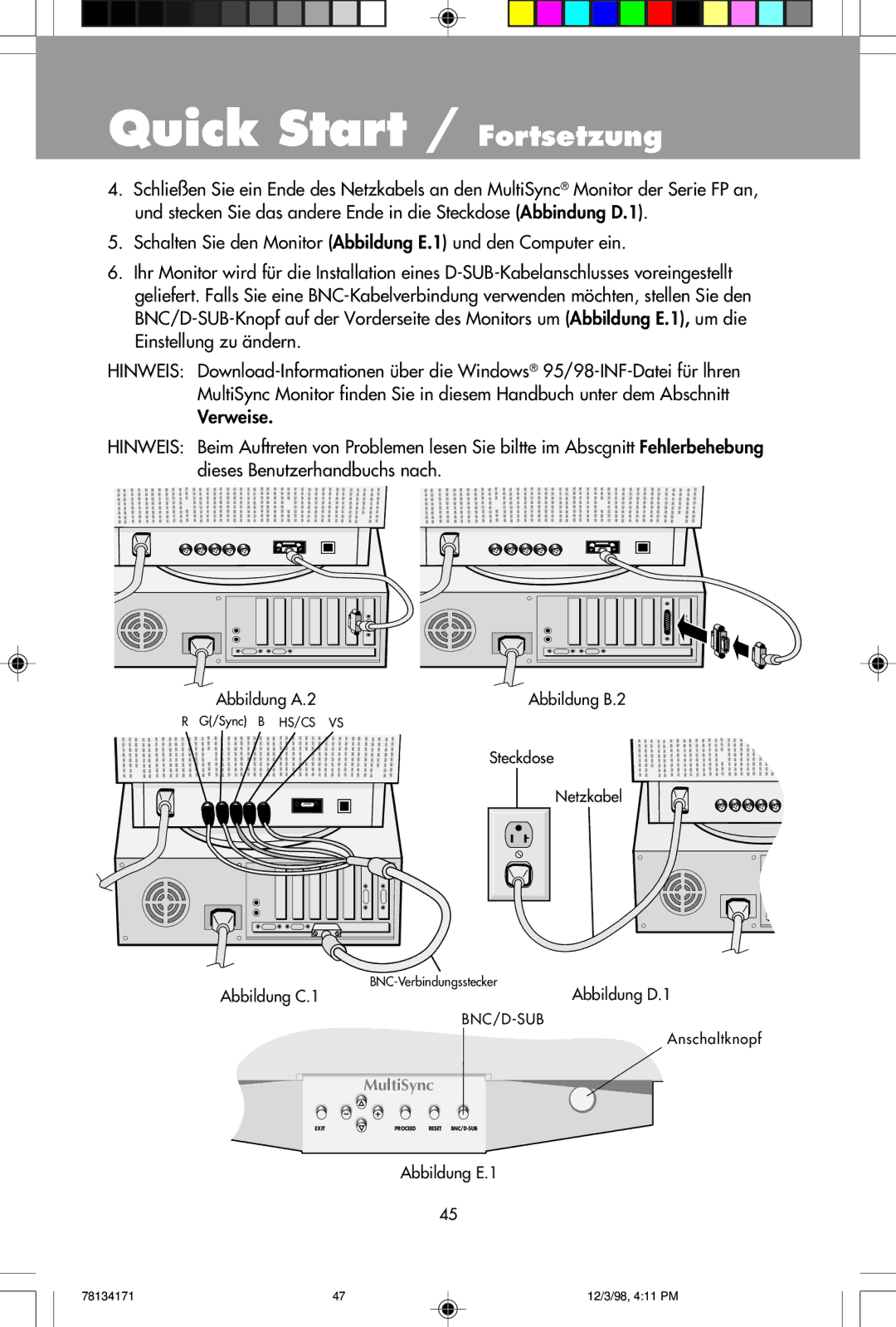 NEC JC-1946UMW, JC-2241UMW user manual Quick Start / Fortsetzung 