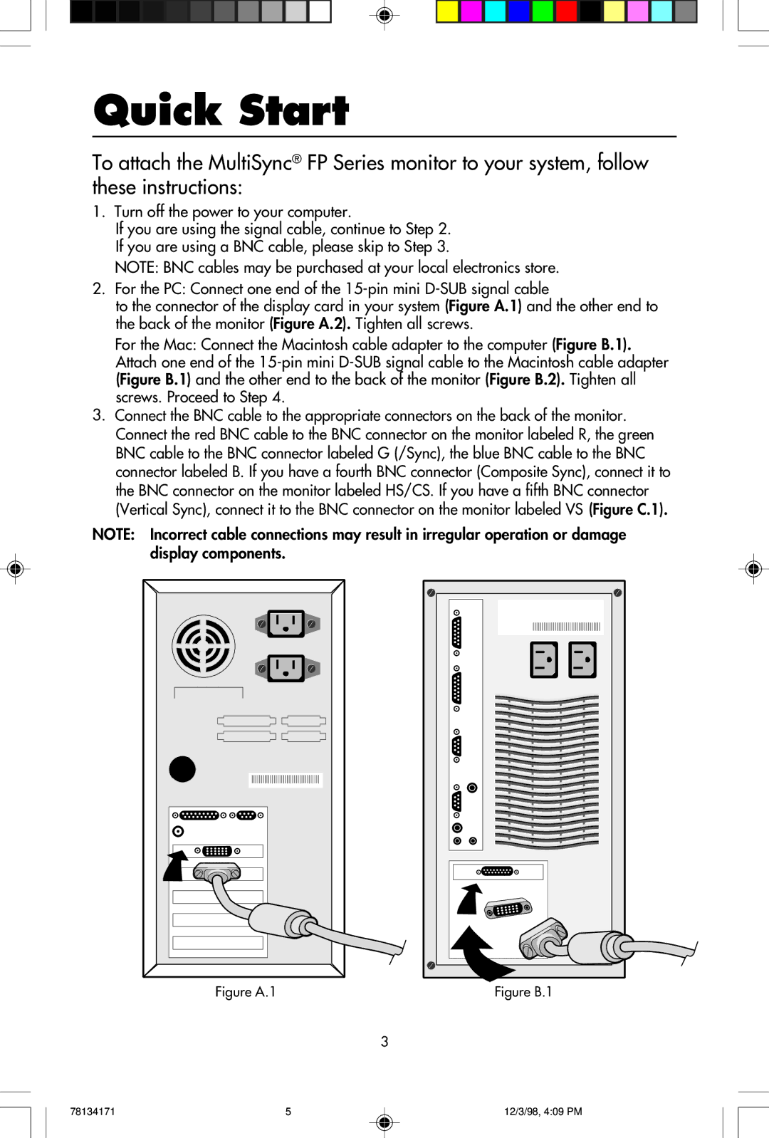 NEC JC-1946UMW, JC-2241UMW user manual Quick Start, Turn off the power to your computer 