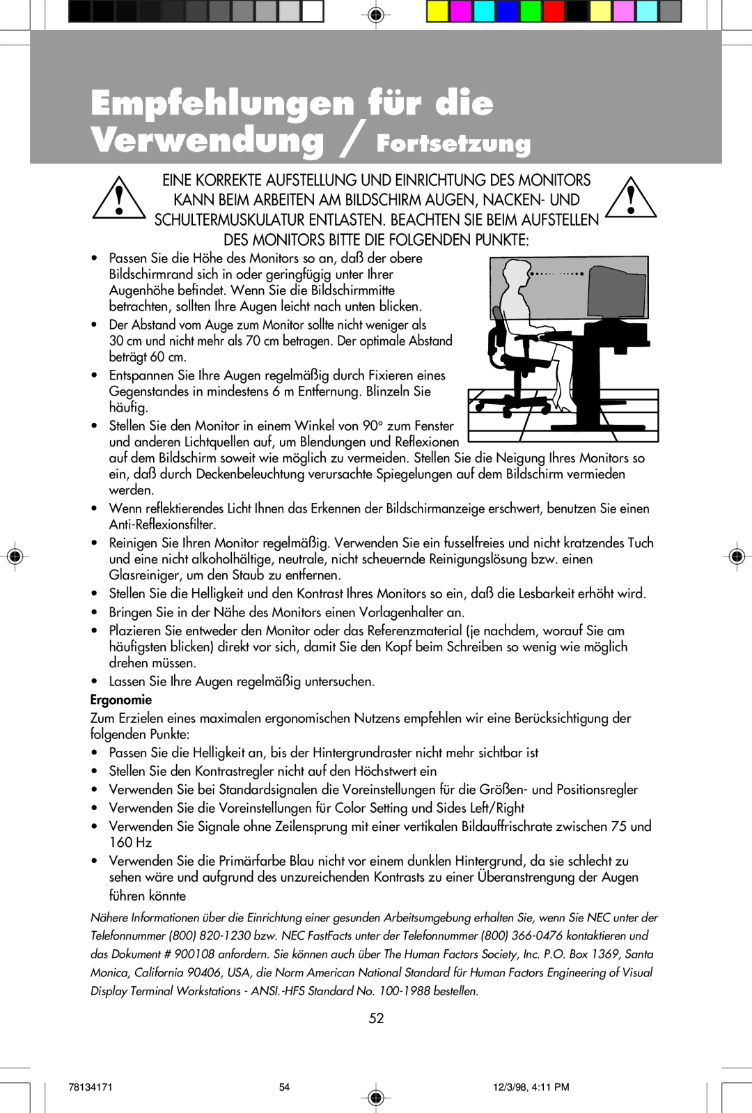 NEC JC-2241UMW, JC-1946UMW user manual Empfehlungen für die Verwendung / Fortsetzung 