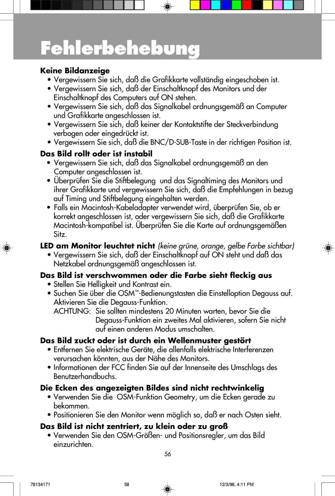 NEC JC-2241UMW, JC-1946UMW user manual Fehlerbehebung 