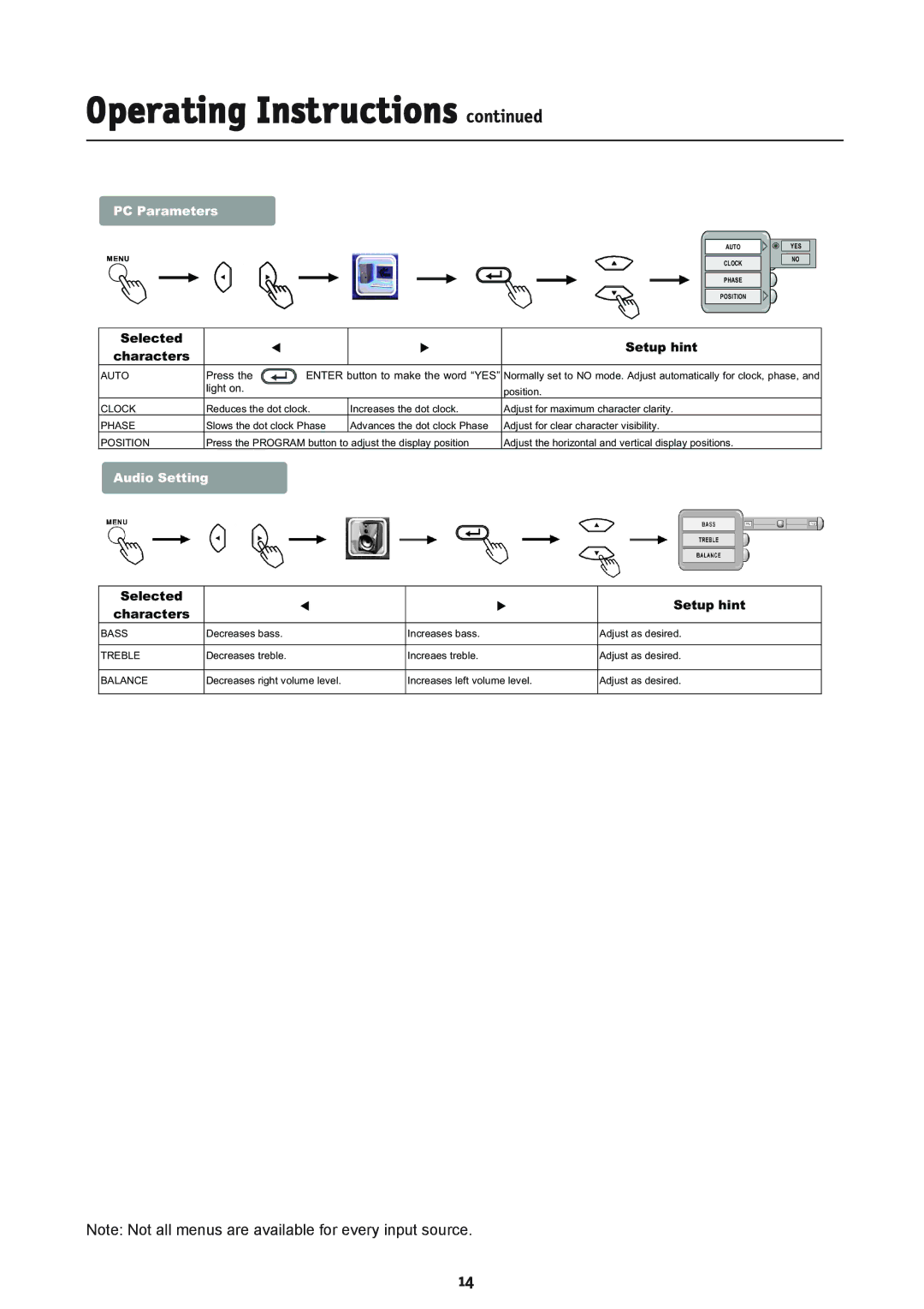 NEC L234GC, LCD2335WXM manual PC Parameters, Audio Setting 