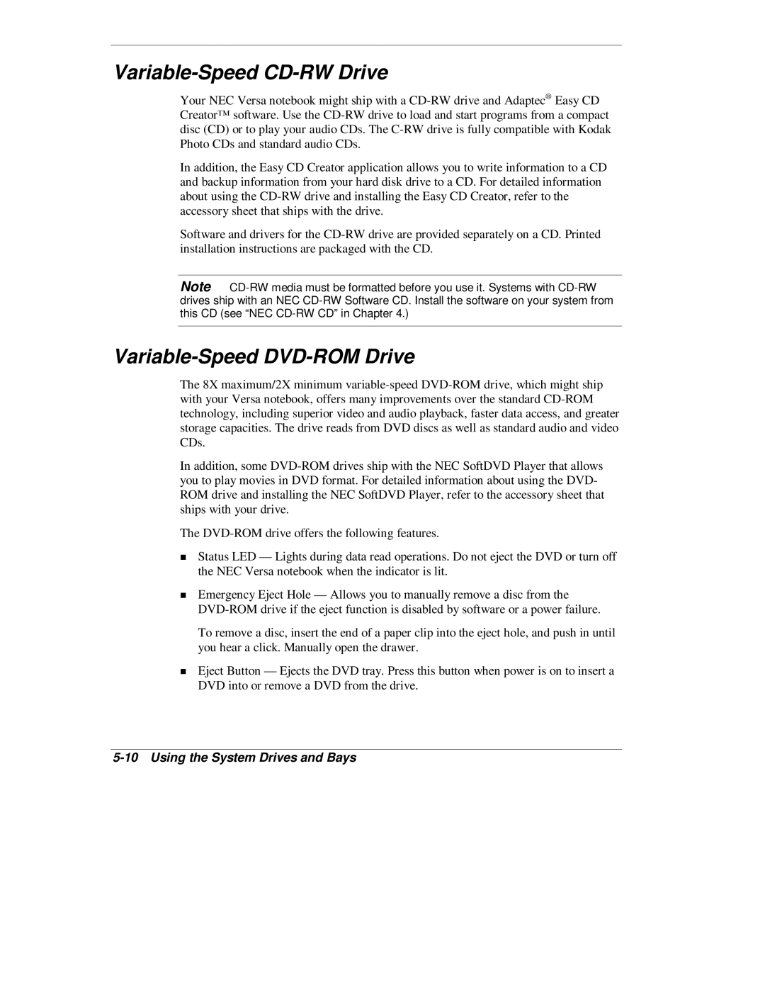 NEC L320 manual Variable-Speed CD-RW Drive, Variable-Speed DVD-ROM Drive 