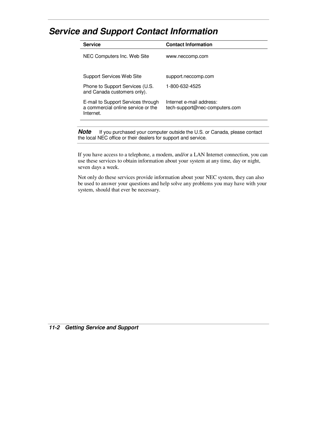 NEC L320 manual Service and Support Contact Information, Getting Service and Support 