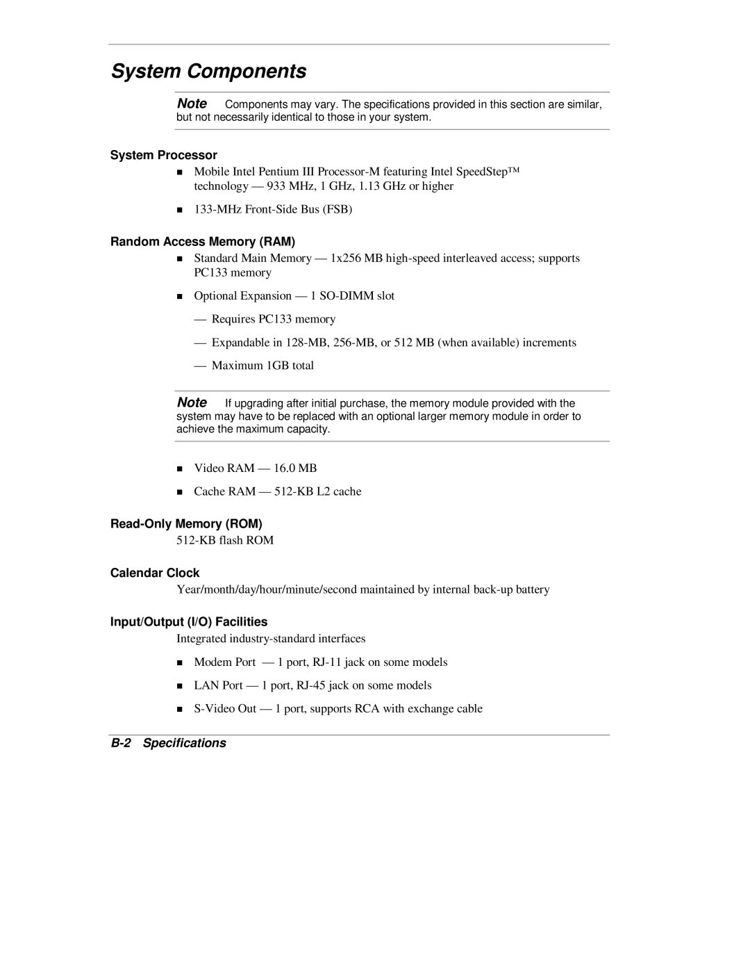 NEC L320 manual System Components, Specifications 