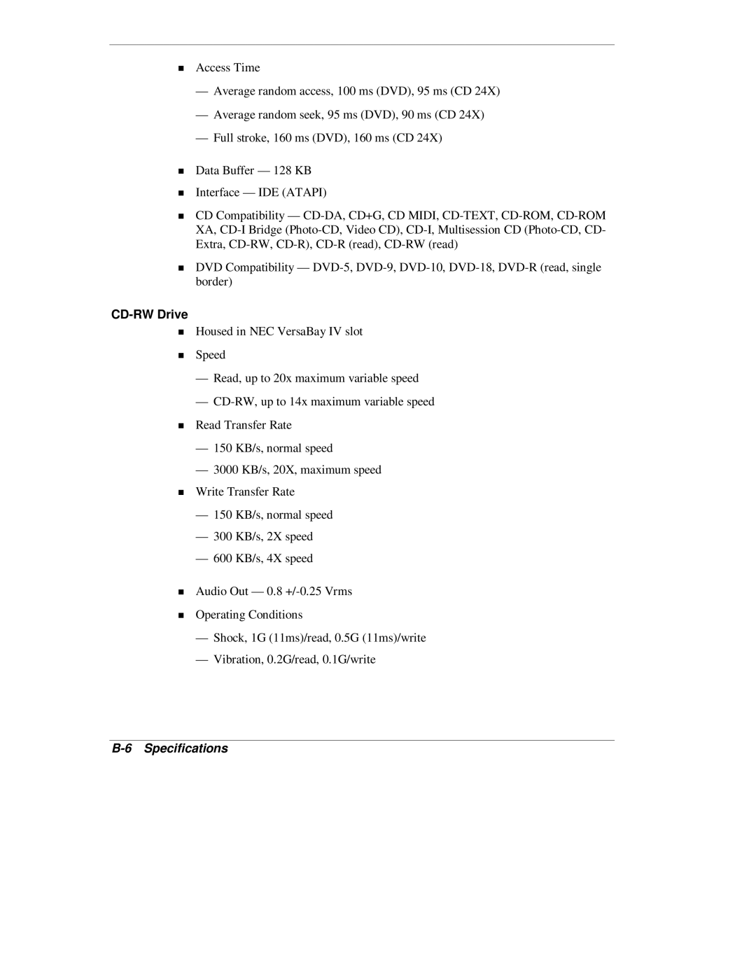 NEC L320 manual CD-RW Drive 