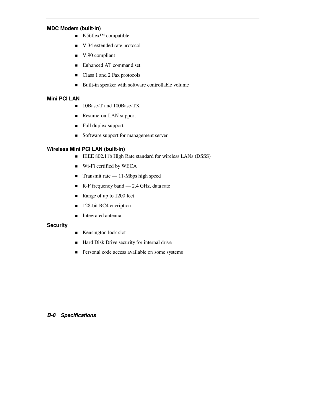 NEC L320 manual MDC Modem built-in 