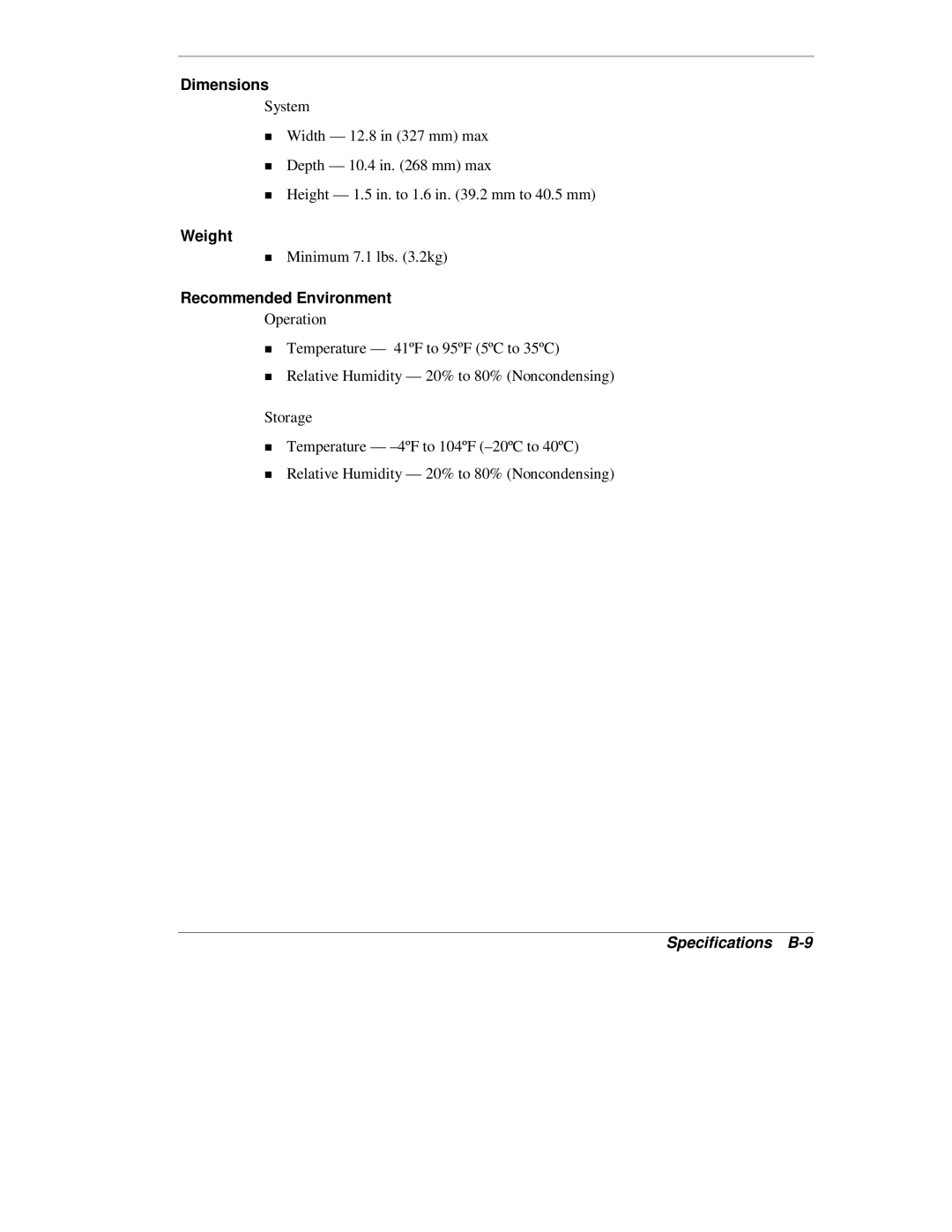 NEC L320 manual Dimensions, Specifications B-9 