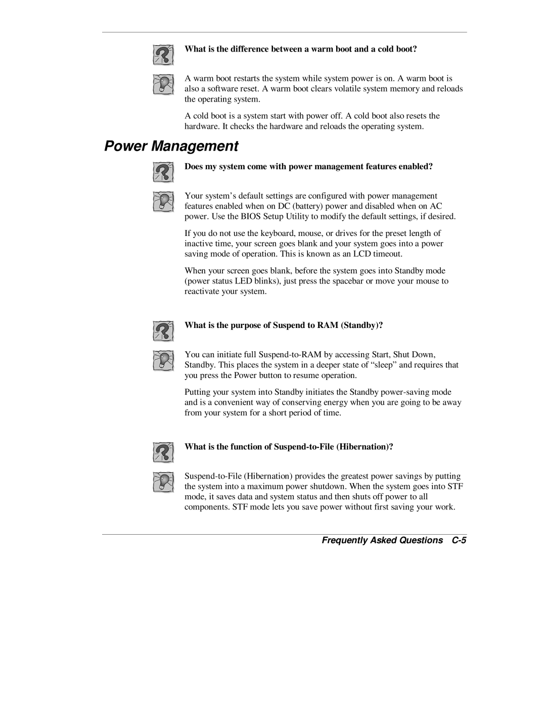 NEC L320 manual Power Management, Frequently Asked Questions C-5 