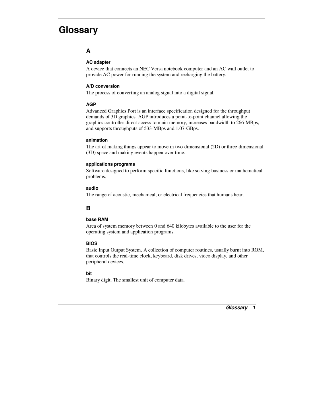 NEC L320 manual Glossary 