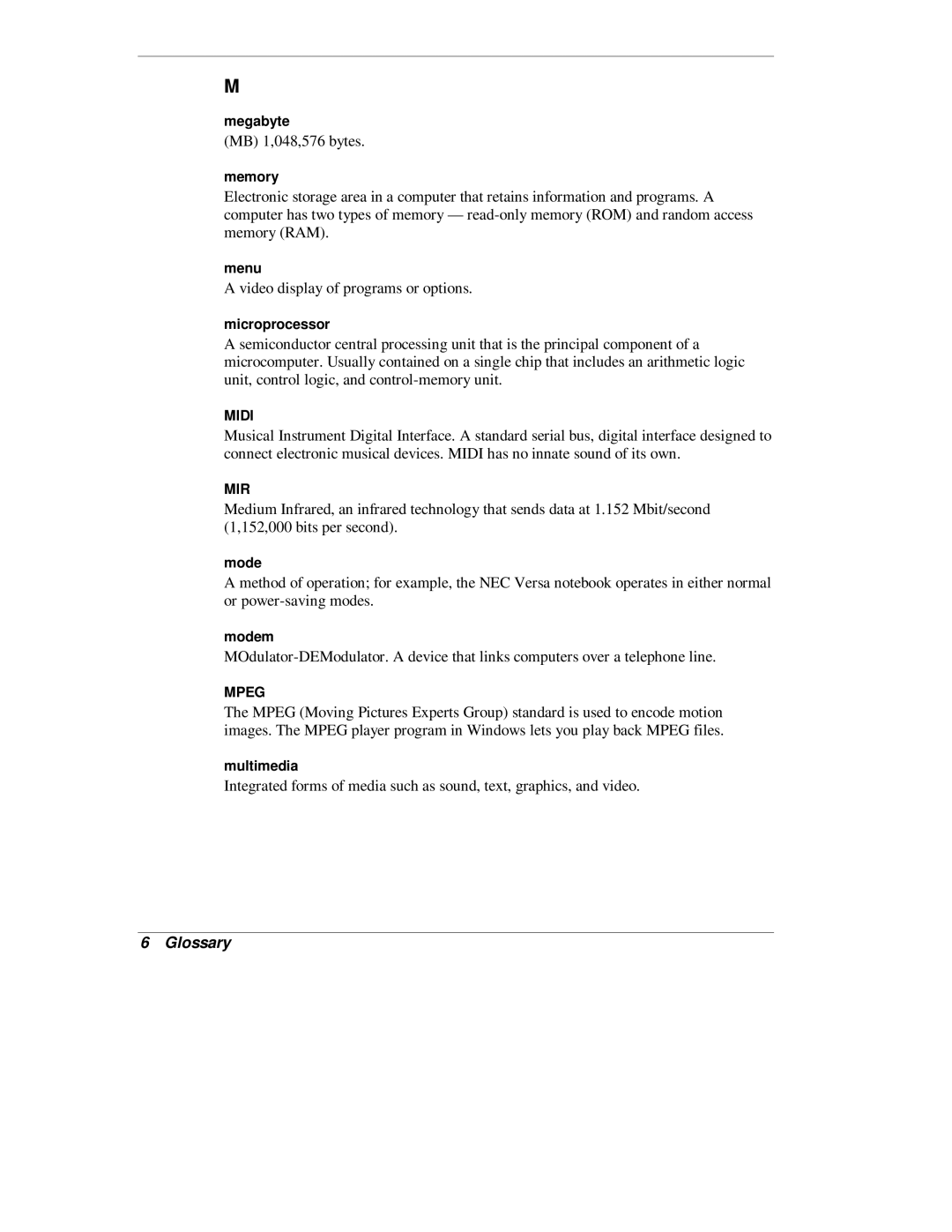 NEC L320 manual MB 1,048,576 bytes 