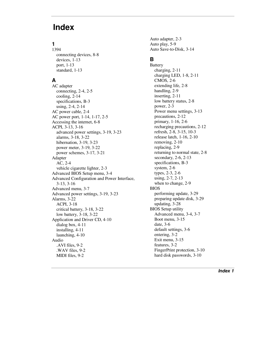 NEC L320 manual Index 