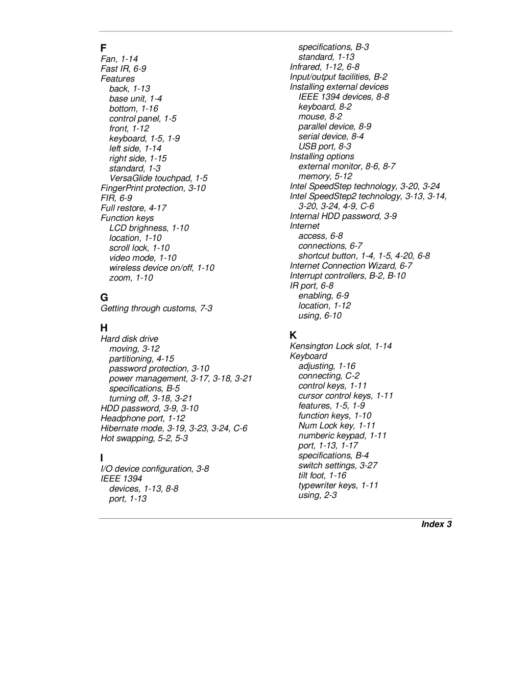 NEC L320 manual Index 