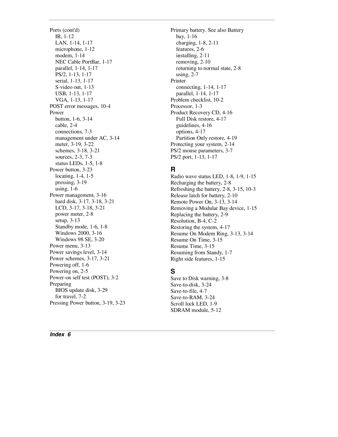 NEC L320 manual Index 