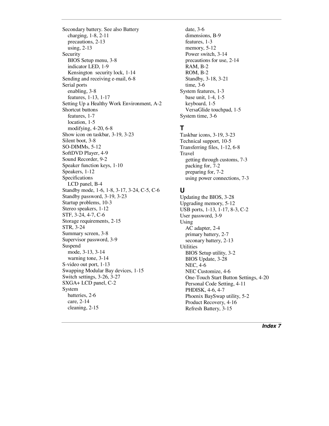 NEC L320 manual Index 