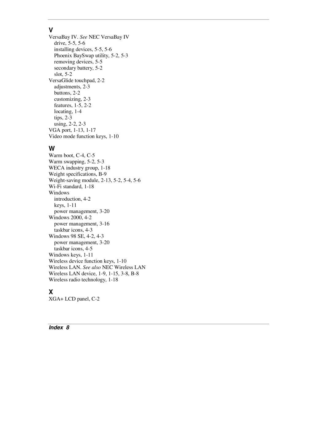 NEC L320 manual Index 