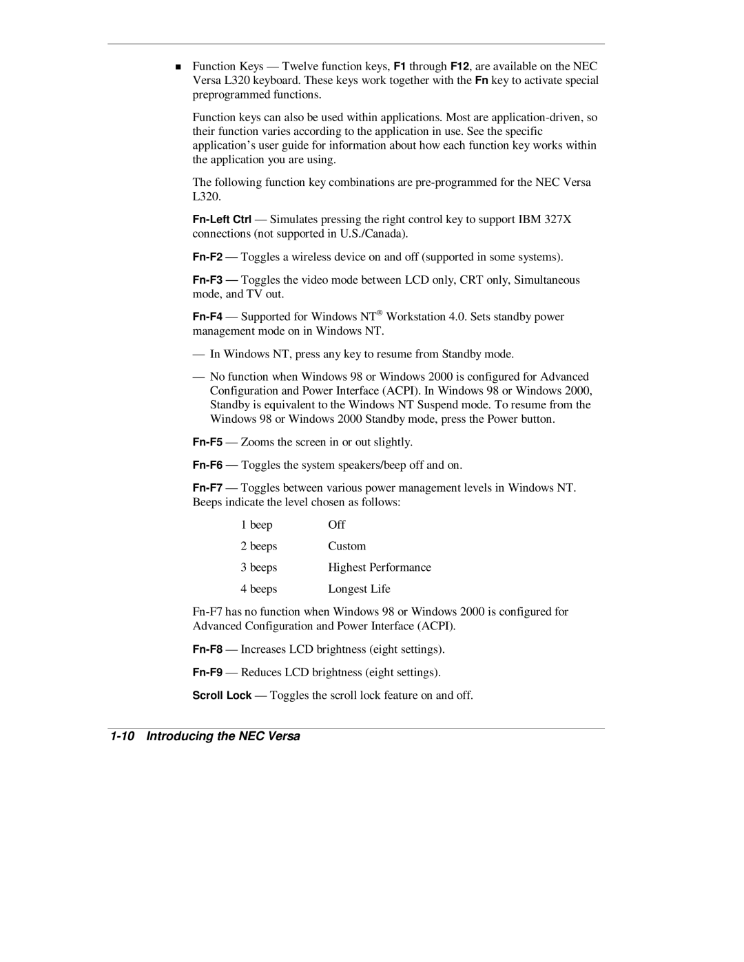 NEC L320 manual Introducing the NEC Versa 