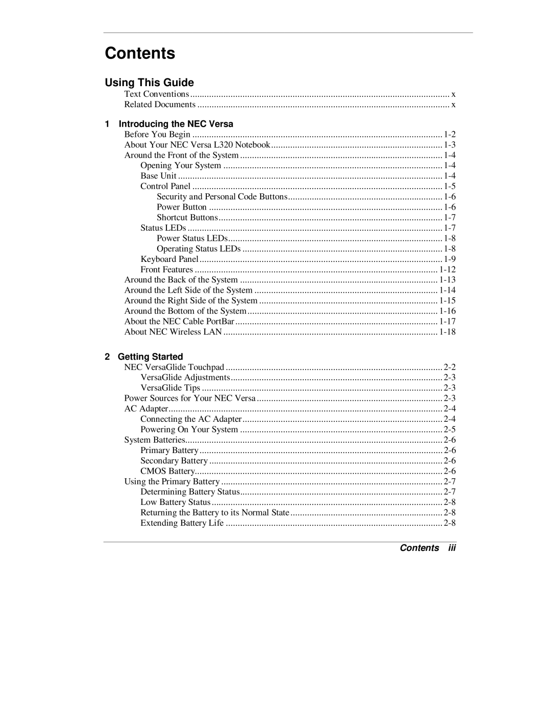 NEC L320 manual Contents 