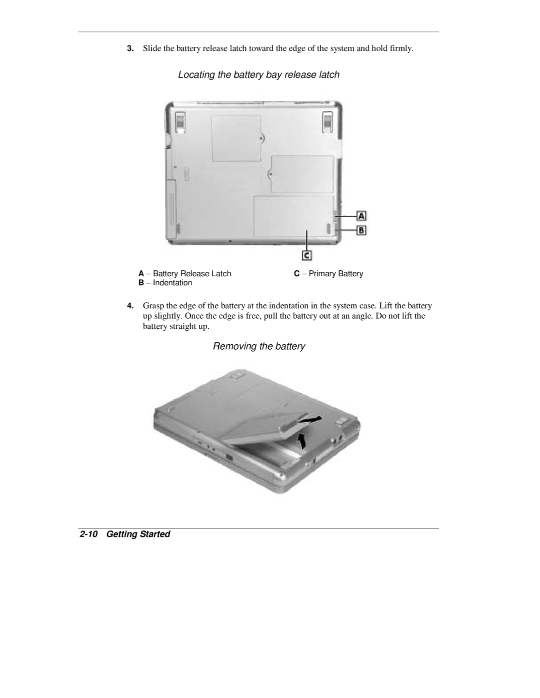 NEC L320 manual Locating the battery bay release latch, Removing the battery 