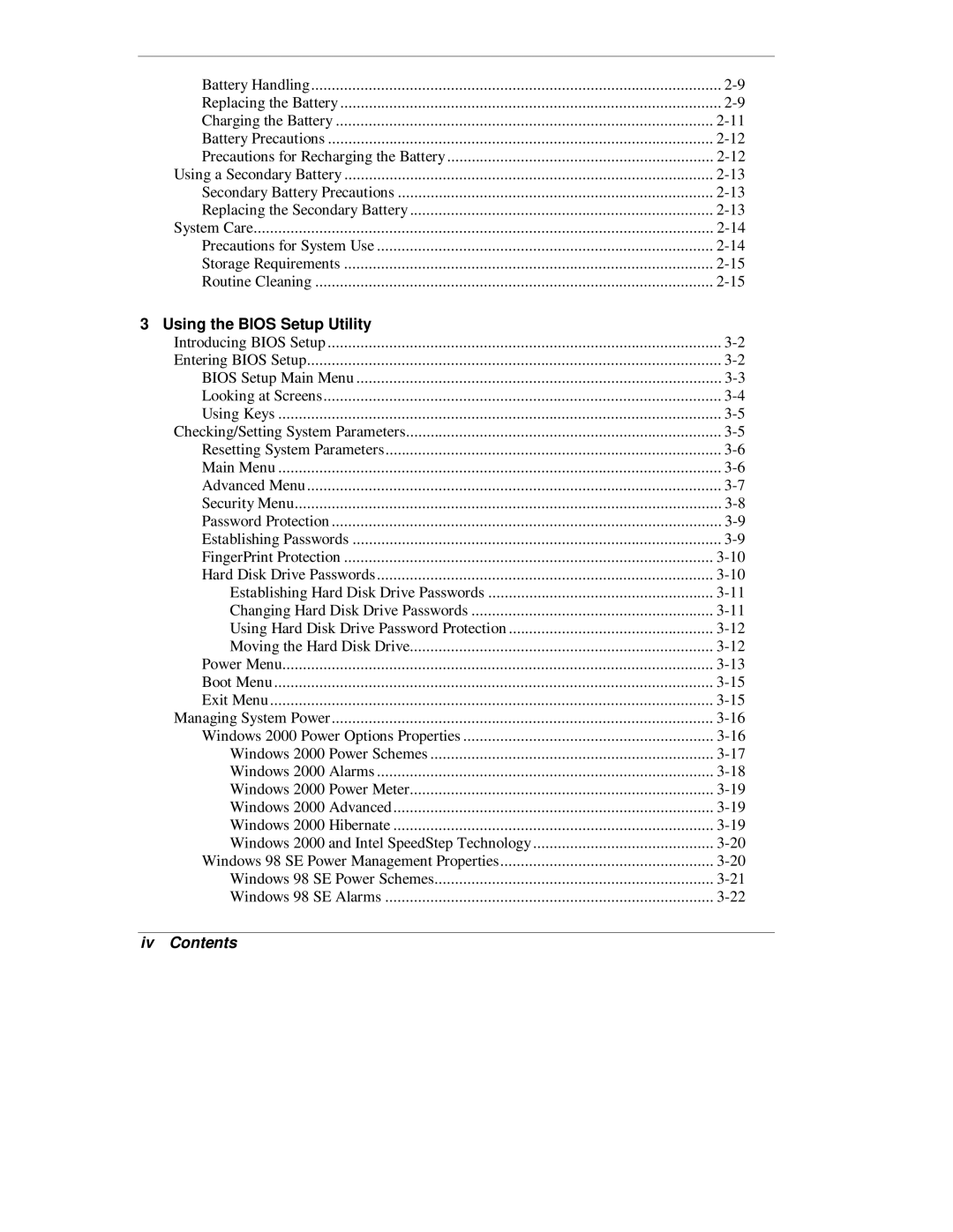 NEC L320 manual Iv Contents 