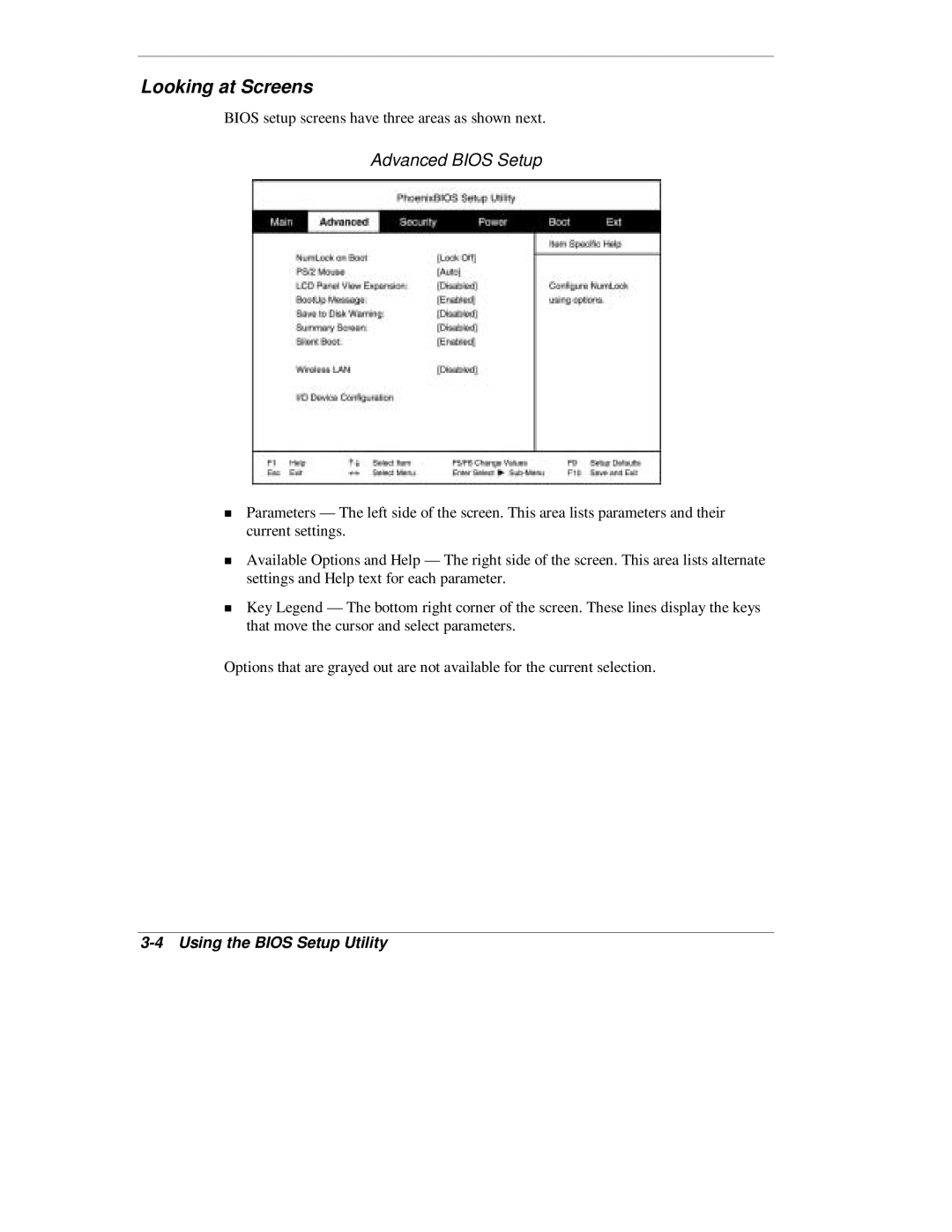 NEC L320 manual Looking at Screens, Advanced Bios Setup 