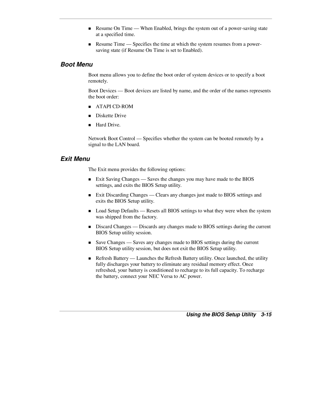 NEC L320 manual Boot Menu, Exit Menu 