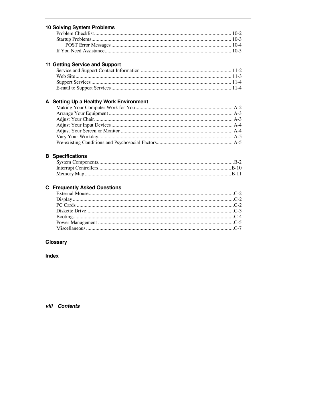 NEC L320 manual Solving System Problems, Viii Contents 