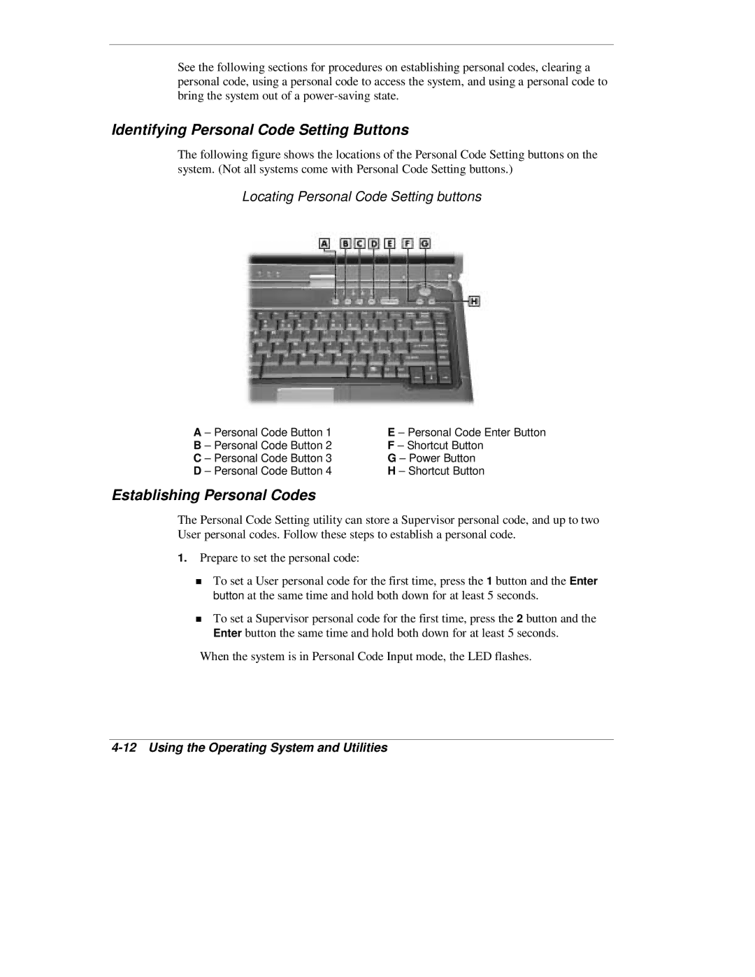 NEC L320 Identifying Personal Code Setting Buttons, Establishing Personal Codes, Locating Personal Code Setting buttons 